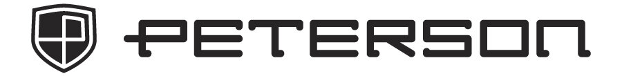 Logo z napisem \'PETERSON\' oraz tarczą z literą \'P\' po lewej stronie.
