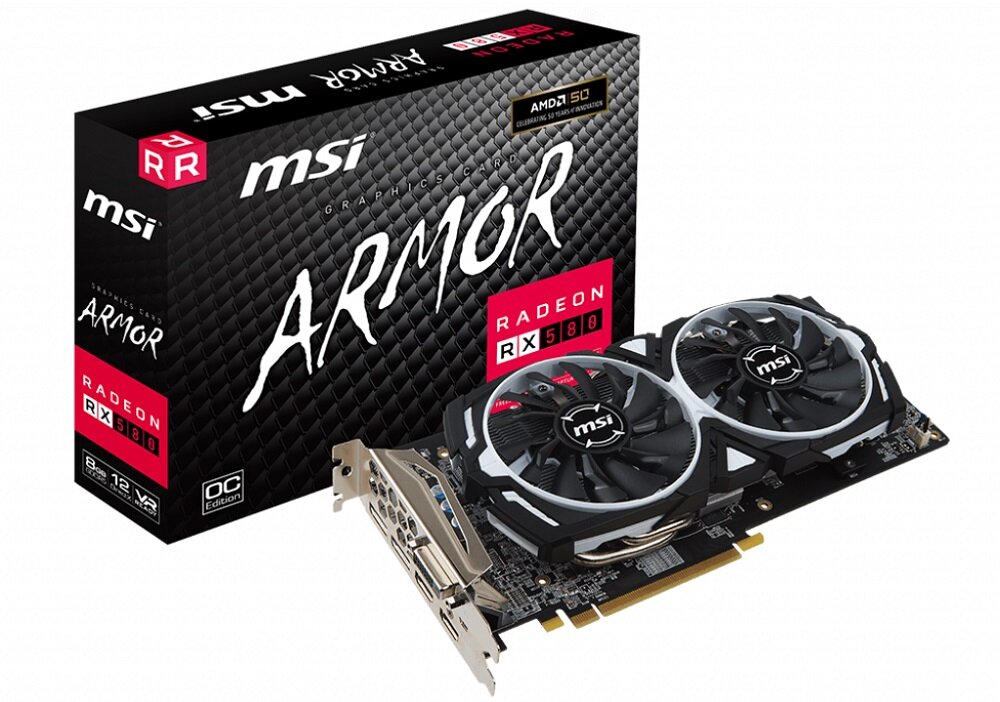 Karta graficzna MSI Radeon RX 580 ARMOR 8GB OC - wygląd ogólny architektura GCN 4.0 rzodzielczość 1080p HDCP