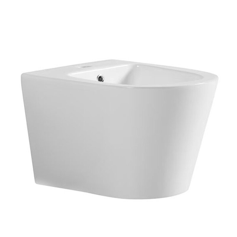 Na obrazie widoczny jest biały, podwieszany bidet łazienkowy o nowoczesnym designie.