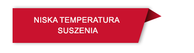 Czerwony prostokątny znak z czarną obwódką i tekstem \'NISKA TEMPERATURA SUSZENIA\'.