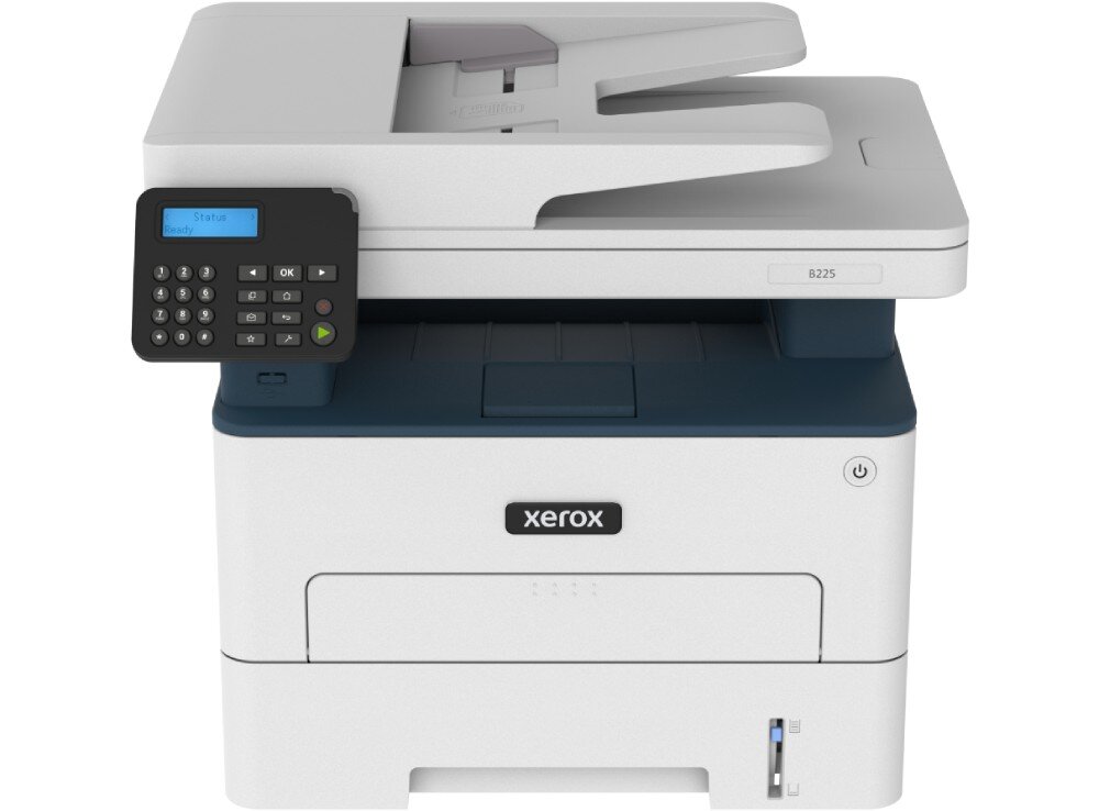 Urządzenie wielofunkcyjne z panelem sterowania z wyświetlaczem i klawiaturą numeryczną. Na obudowie widoczne jest logo \'xerox\'.