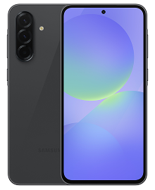 Packshot a36 porównanie Smartfon z trzema aparatami z tyłu i ekranem z okrągłym wycięciem na aparat z przodu. Obudowa jest w ciemnym kolorze.