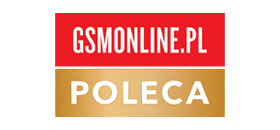gsmonline-poleca Logo z napisem \'GSMONLINE.PL POLECA\' w kolorach czerwonym i złotym.