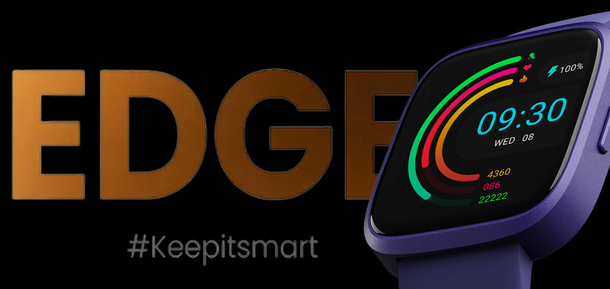 Fioletowy HiFuture Edge trzymany przed napisem „Edge” i hasłem „#Keepitsmart”.