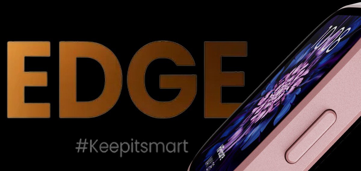 Różowy HiFuture Edge trzymany przed napisem „Edge” i hasłem „#Keepitsmart”.