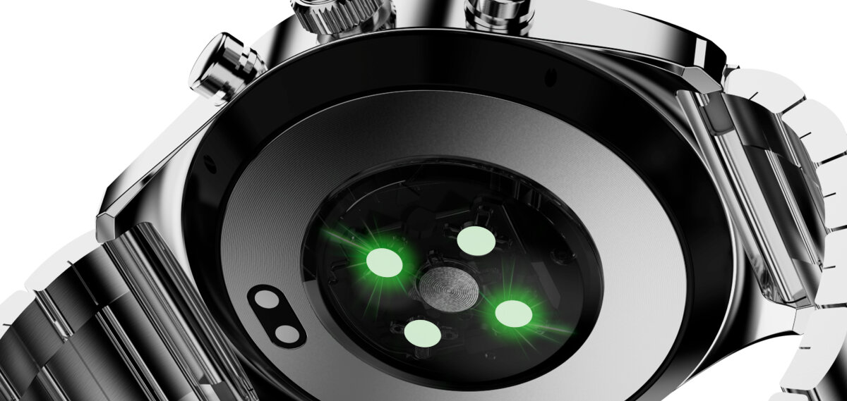 Tył HiFuture Go Pro 2 Silver z czujnikami emitującymi zielone światło.