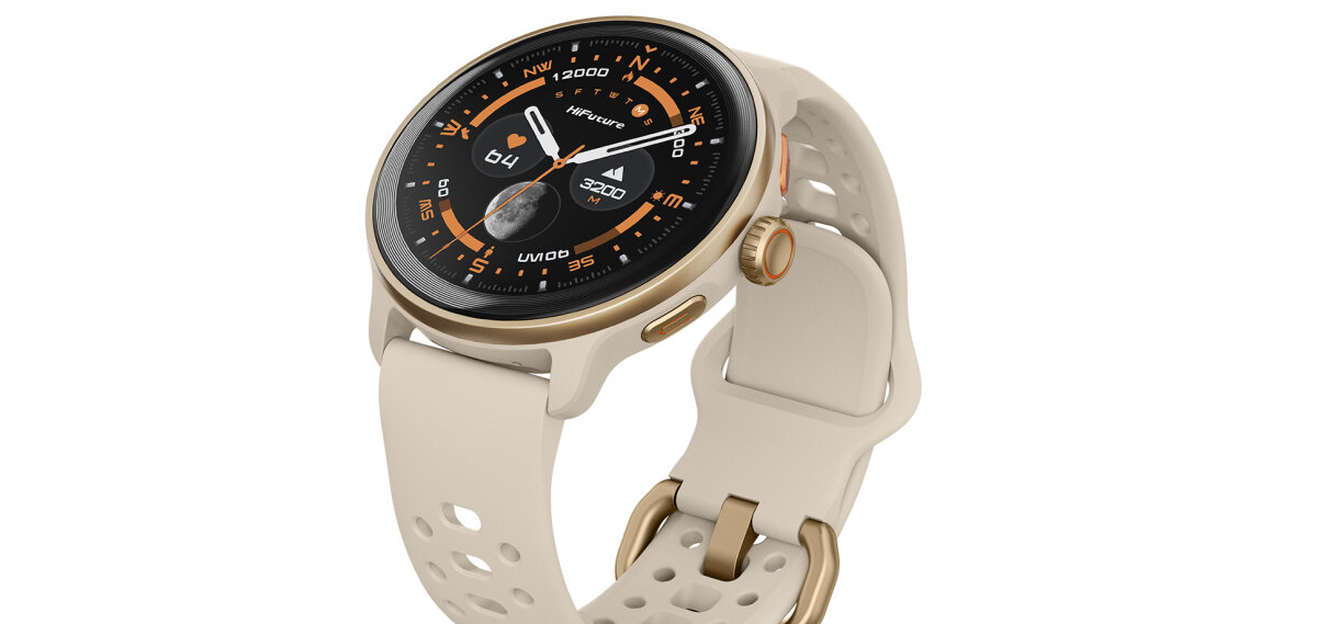Beżowy Smartwatch HiFuture na białym tle.