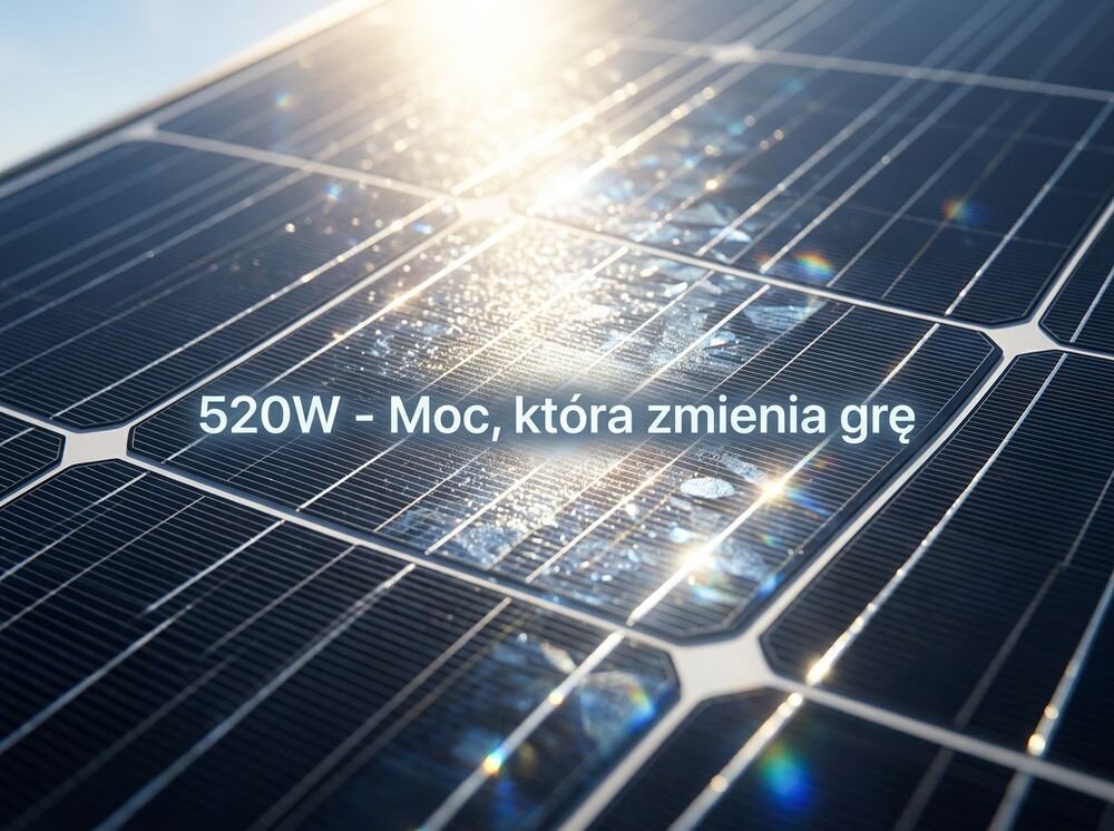 Panel fotowoltaiczny ECOFLOW Trina Solar 520W, puszka, woda, szczelność, dioda, Zbliżenie na promienie słońca odbijające się od panelu.