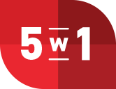 Czerwony symbol z białym napisem \'5 w 1\'.
