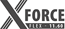 Logo z napisem \'X FORCE FLEX 11.60\' z trzema ukośnymi liniami po lewej stronie.