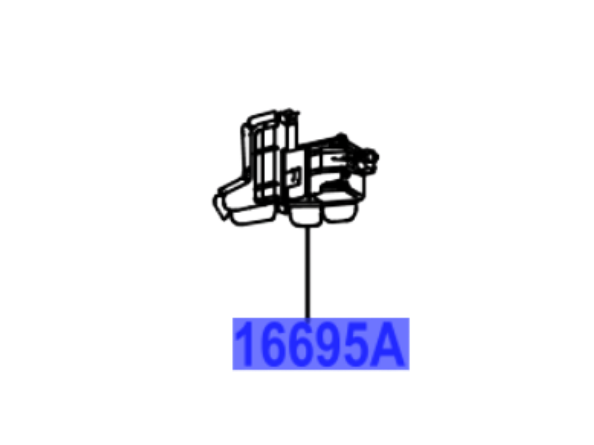 Schematyczny rysunek części mechanicznej z oznaczeniem \'16695A\' w kolorze niebieskim.