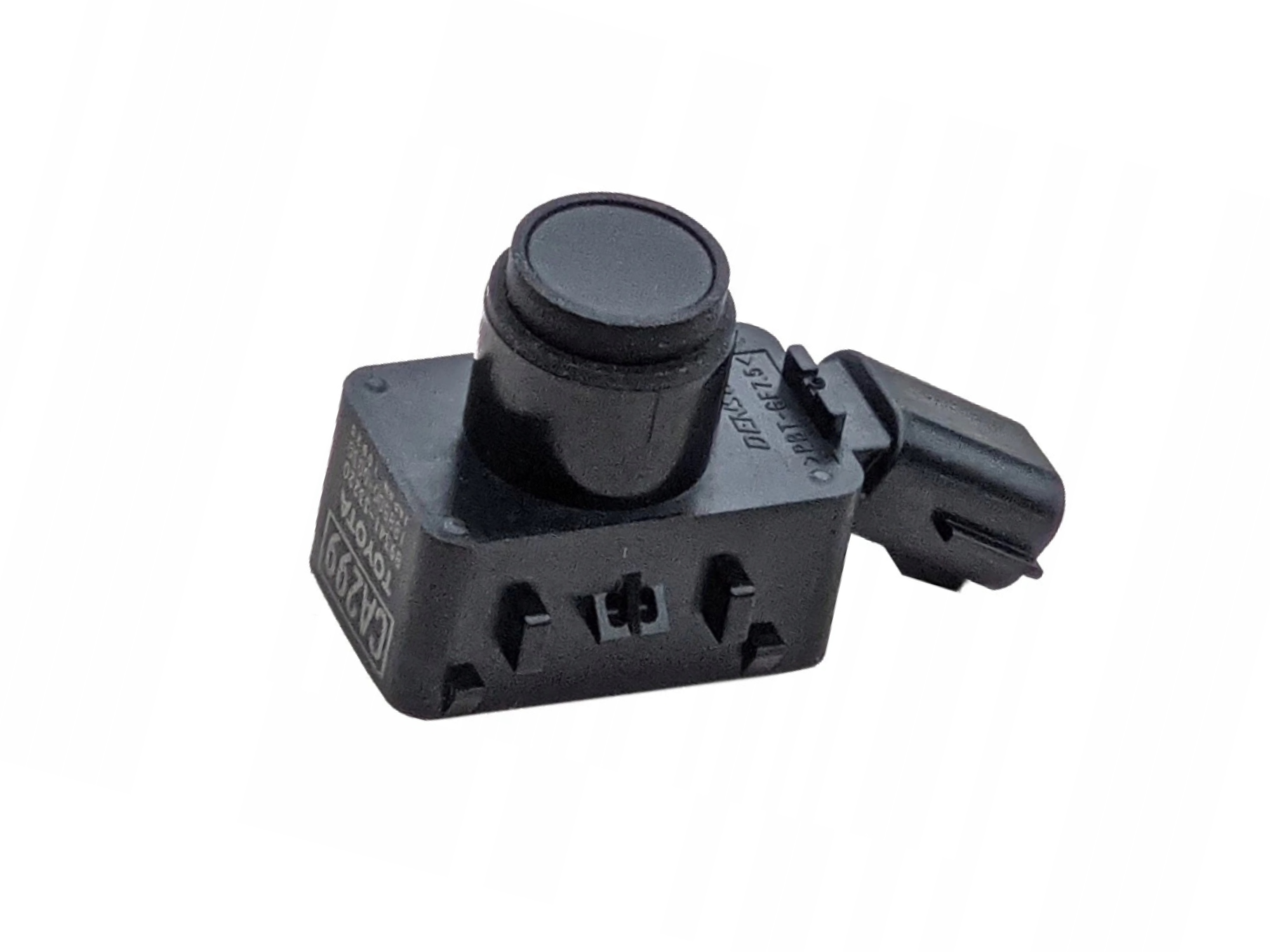 Czarny czujnik parkowania z widocznymi oznaczeniami \'TOYOTA\' i \'89341-33220\'.