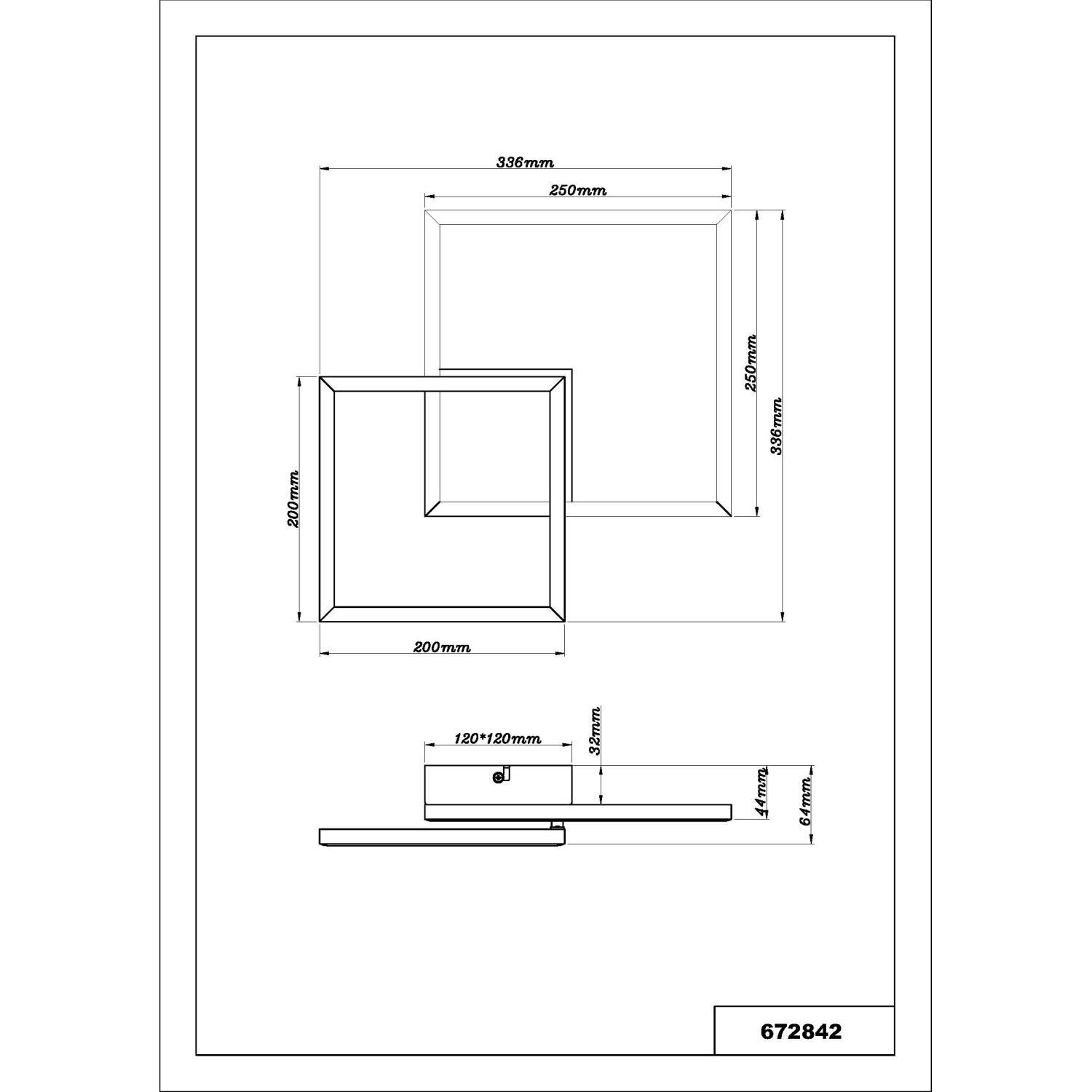 Rysunek techniczny przedstawia dwa kwadratowe elementy z wymiarami: 250 mm x 250 mm i 200 mm x 200 mm. Widoczne są także przekroje boczne z wymiarami 120 mm x 120 mm oraz wysokościami 32 mm i 41 mm.