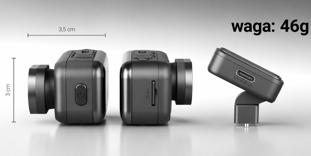 Wideorejestrator NAVITEL R88 Pro GPS pokazany z boków wraz z uchwytem magnetycznym i złączem USB-C