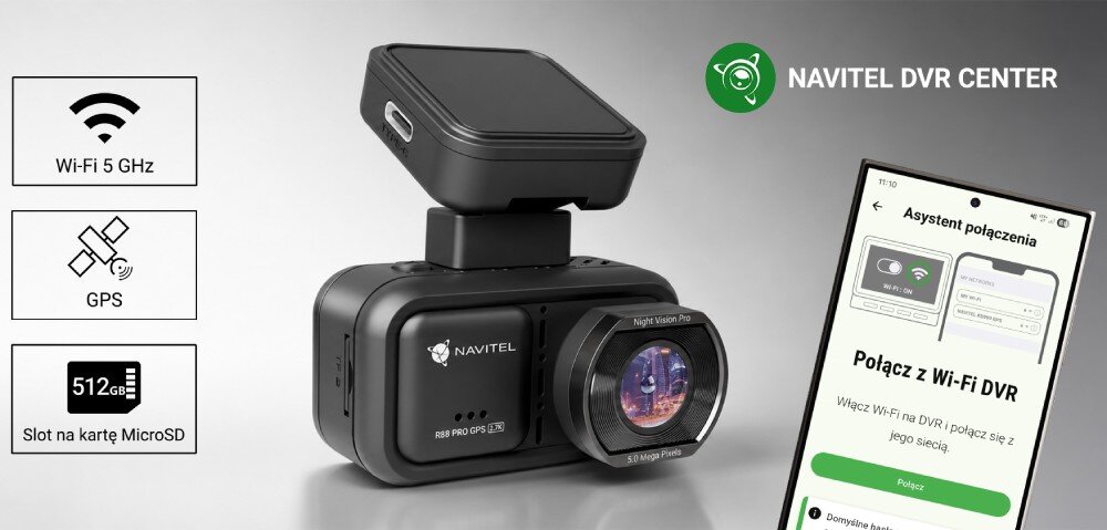 Wideorejestrator NAVITEL R88 Pro GPS z obiektywem Night Vision Pro i magnetycznym uchwytem z modułem GPS