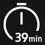 Ikona przedstawia biały symbol stopera z napisem \'39 min\' na czarnym tle.