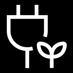 Ikona przedstawia biały symbol wtyczki z liściem na czarnym tle, sugerujący ekologiczną energię.