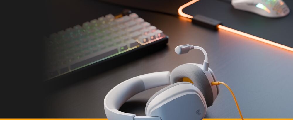 Słuchawki GLORIOUS GHS Infiniteplay Wireless gamingowe bezprzewodowe, słuchawki leżące na biurku