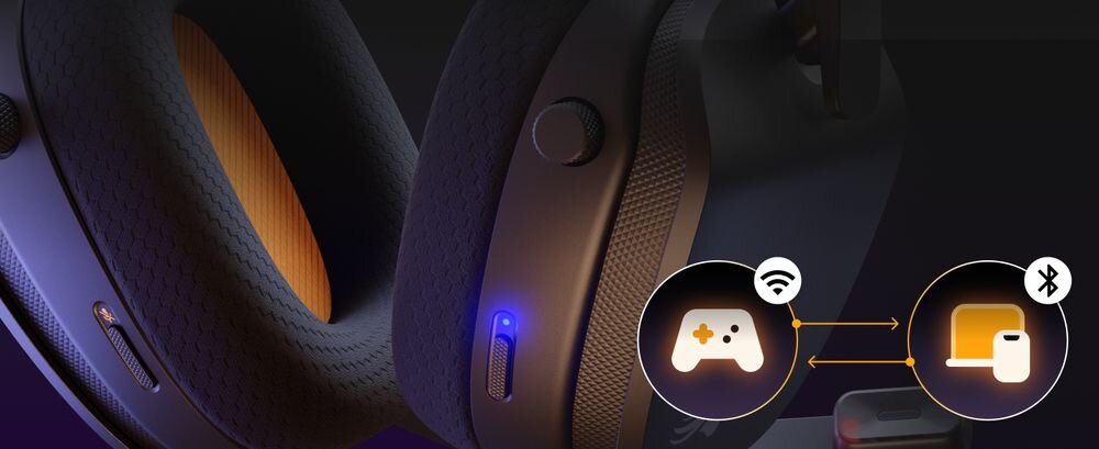 Słuchawki GLORIOUS GHS Infiniteplay Wireless 2,4 GHz Bluetooth niskie opóźnienie Discord, słuchawki na ciemnym tle