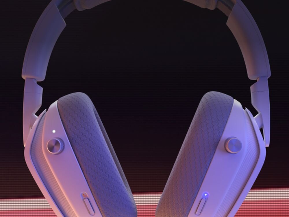 Słuchawki GLORIOUS GHS Infiniteplay Wireless metalowe pokrętła sterowanie czatem grą, słuchawki na ciemnym tle