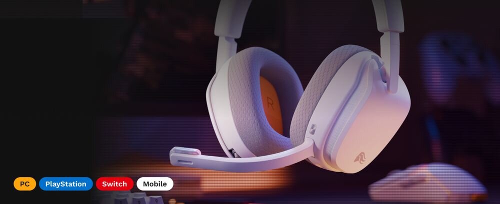 Słuchawki GLORIOUS GHS Infiniteplay Wireless PC PS5 PS4 Nintendo Switch USB-C, słuchawki na ciemnym tle
