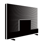 150x150 3-design black Czarno-biała ikona przedstawiająca stylizowany budynek z pionowymi liniami tworzącymi efekt trójwymiarowości.