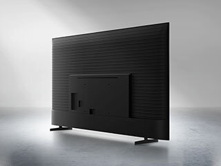 320x240-metalstream-design Obraz przedstawia tył telewizora z czarną obudową i prostokątną podstawą. Tło jest jasne i jednolite.