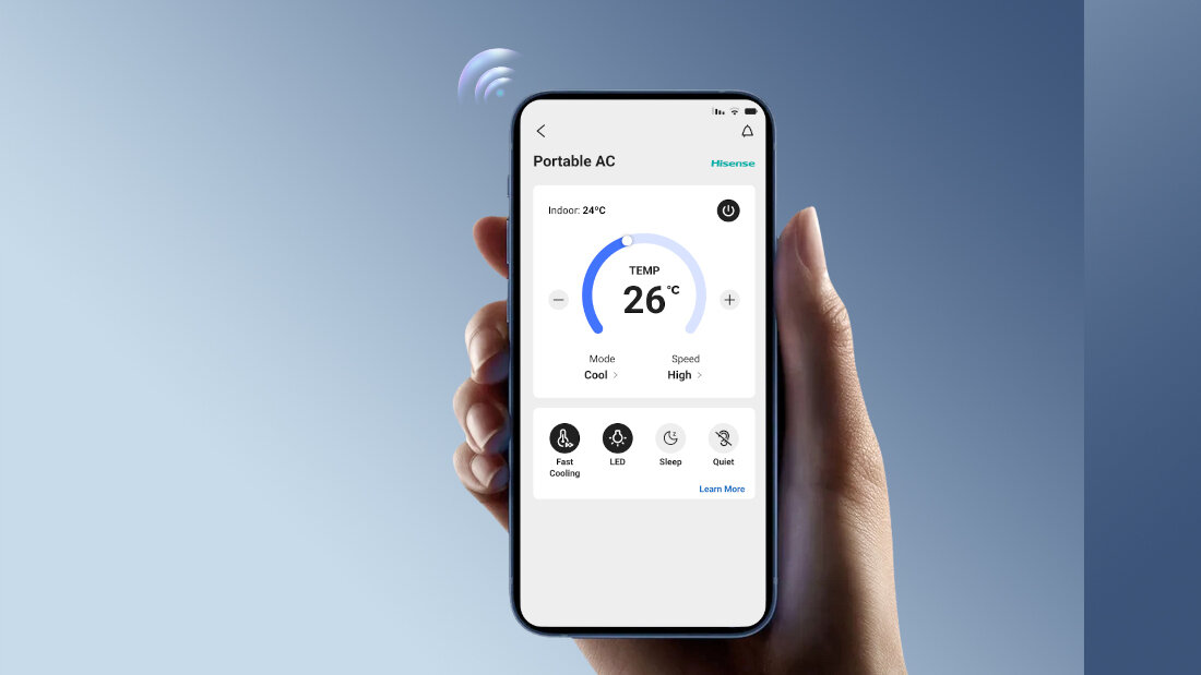 Klimatyzator przenośny HISENSE APC09QC zdjęcie lifestyle Sterowanie przez Wi-Fi z systemem Android lub iOS Zdalne ustawienie parametrów 