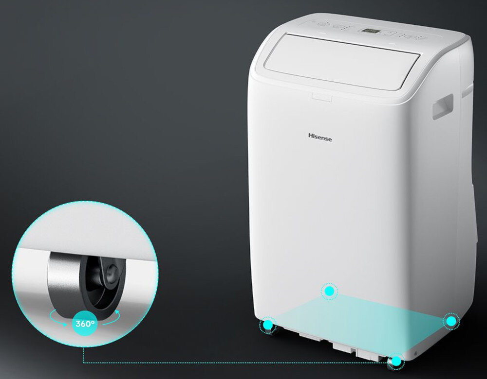 Klimatyzator przenośny HISENSE APC09QC zdjęcie lifestyle Mobilność i oszczędność Cztery kółka Zestaw okienny