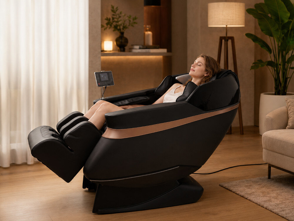 Fotel masujący EXTRALINK 3D Zero Gravity Czarno-złoty zdjęcia lifestyle Relaks całego ciała