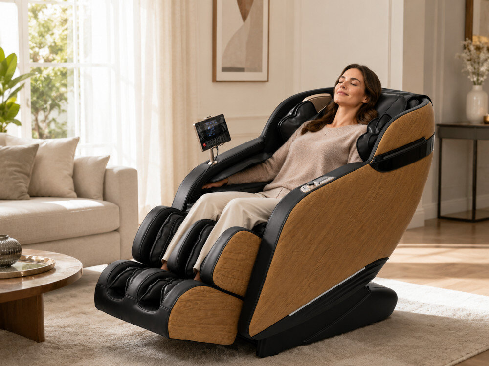 Fotel masujący EXTRALINK 3D Zero Gravity Brązowo-czarny zdjęcia lifestyle Relaks całego ciała