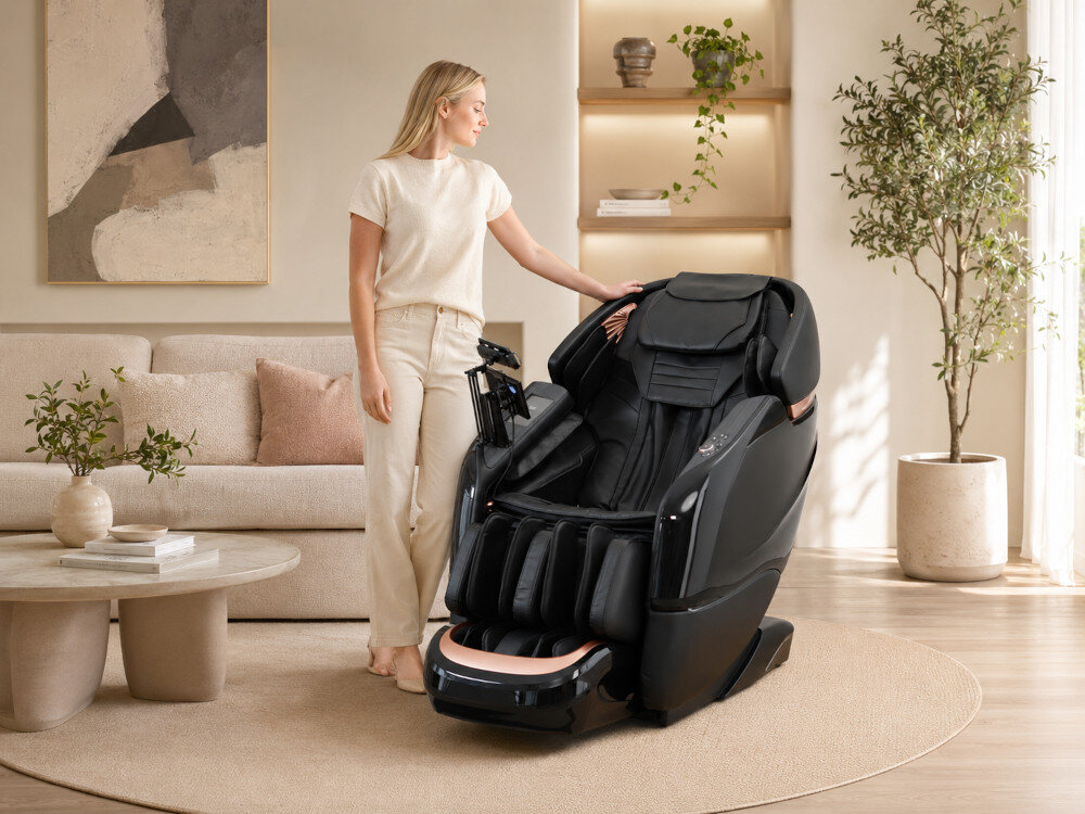 Fotel masujący EXTRALINK 3D Zero Gravity SL-Track Czarno-różowy zdjęcie lifestyle Masaż całego ciała