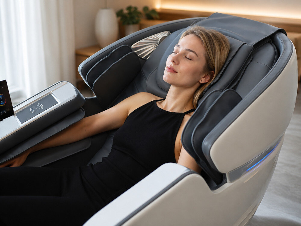 Fotel masujący EXTRALINK 3D Zero Gravity SL-Track Biało-Czarny zdjęcie lifestyle Masaż całego ciała