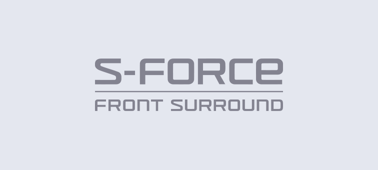 Logo z napisem \'S-FORCE FRONT SURROUND\' na jasnym tle.
