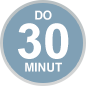 Ikona w kształcie koła z szarym tłem i białym napisem \'DO 30 MINUT\'.