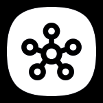 Czarno-białe logo z centralnym okręgiem otoczonym pięcioma mniejszymi okręgami połączonymi liniami.