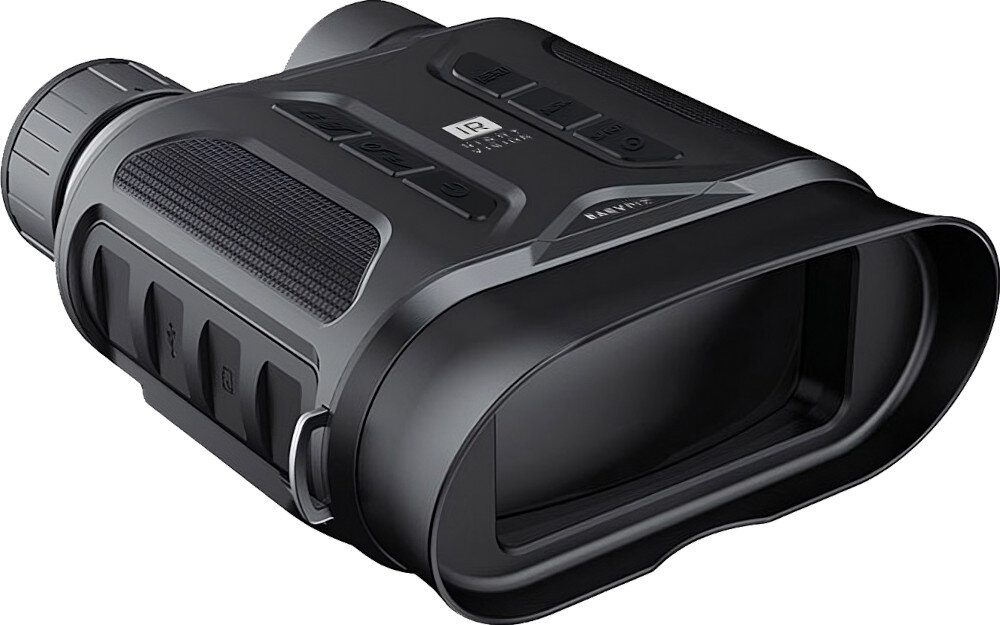 Czarna lornetka noktowizyjna z widocznymi przyciskami na górnej części obudowy oraz napisem \'IR NightVision\'.