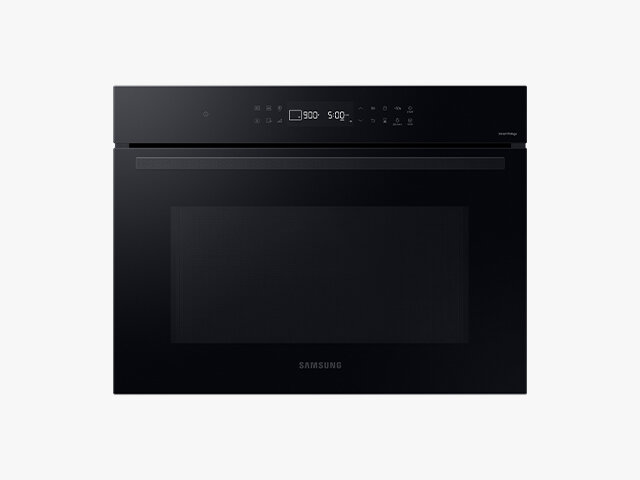 Kuchenka mikrofalowa do zabudowy Samsung model NQ5B4313GBK Czarny piekarnik z panelem dotykowym, na którym widoczny jest wyświetlacz z temperaturą 190°C i symbolem zegara. Na drzwiach znajduje się logo \'SAMSUNG\'.
