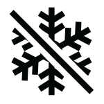 Czarny symbol przedstawiający przekreśloną śnieżynkę, sugerujący funkcję przeciwzamrożeniową.