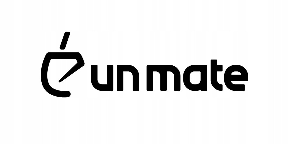 Logo z napisem \'un mate\' w czarnym kolorze, z graficznym symbolem przypominającym bombillę po lewej stronie.