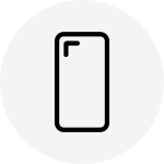 Ikona przedstawiająca kontur smartfona na białym tle.