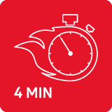 Czerwona ikona z białym symbolem stopera otoczonego płomieniem oraz napisem \'4 MIN\'.