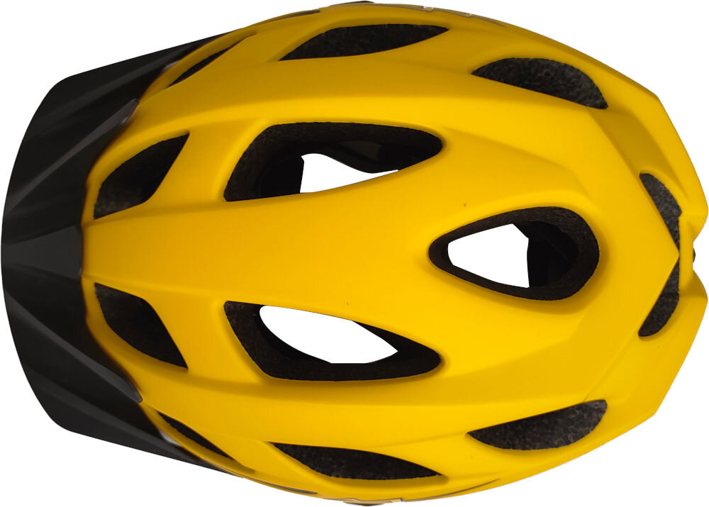 Kask w kolorze czarno-żółtym z licznymi otworami wentylacyjnymi. Ma aerodynamiczny kształt i odpinaną szczękę.