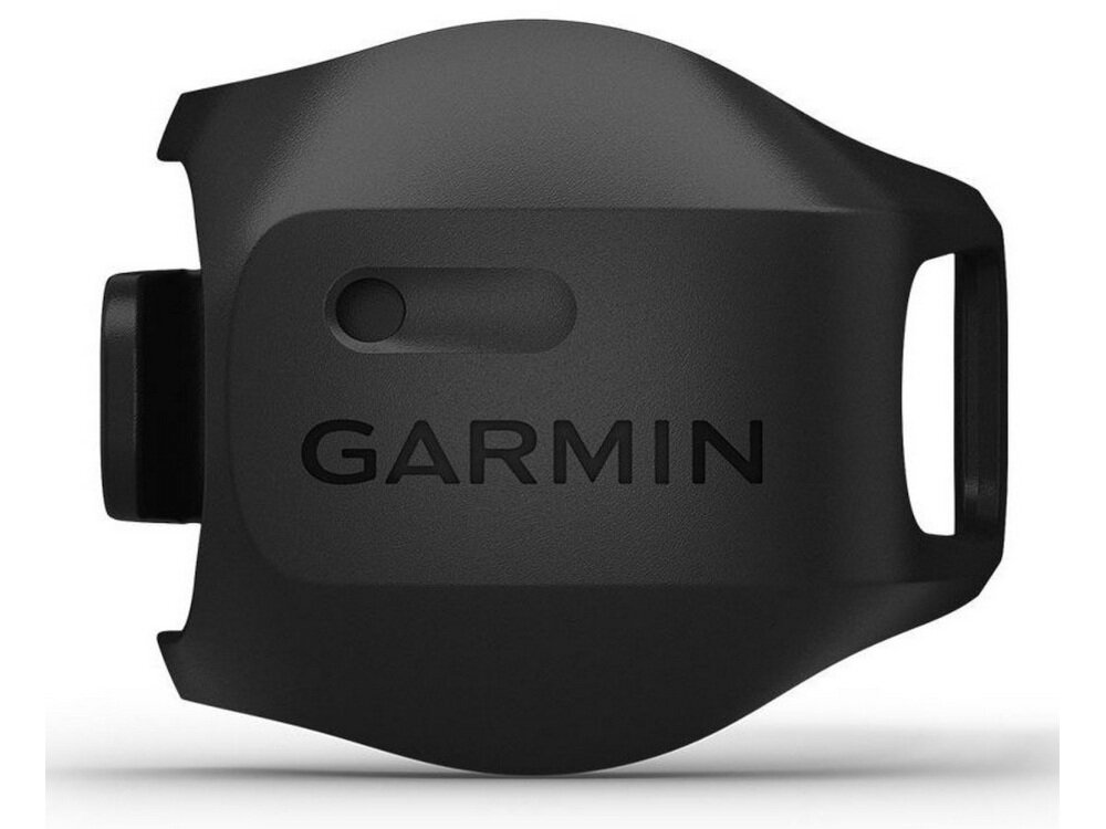Czarny, zaokrąglony czujnik z napisem \'GARMIN\' na powierzchni. Widoczny jest otwór oraz uchwyt po bokach.