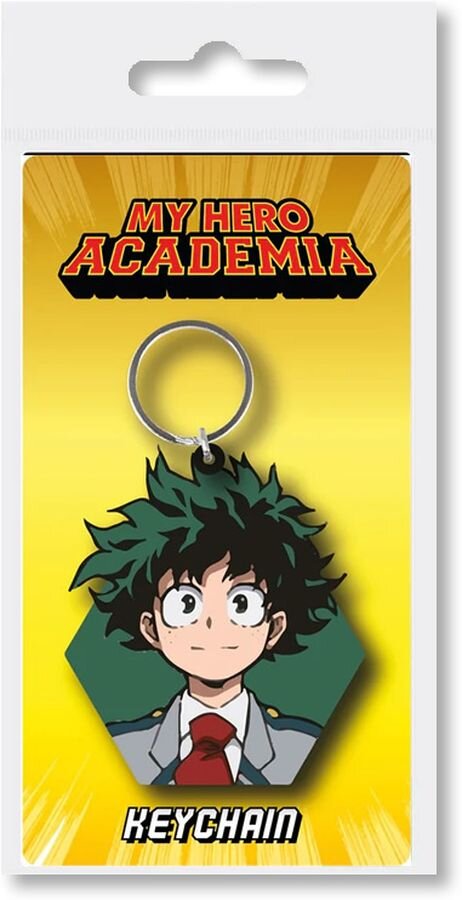 Opakowanie z brelokiem przedstawiającym postać z anime, z napisem \'MY HERO ACADEMIA\' na górze i \'KEYCHAIN\' na dole.