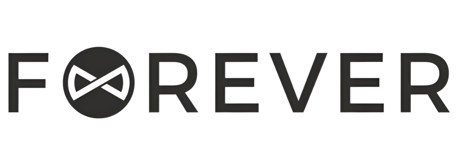 Logo z napisem \'FOREVER\', gdzie litera \'O\' jest zastąpiona symbolem nieskończoności.
