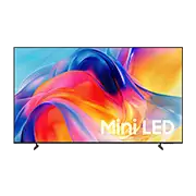 Telewizor z kolorowym wyświetlaczem, na którym widoczny jest napis \'Mini LED\'.