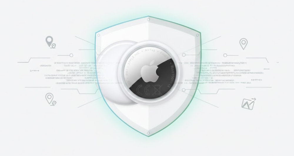APPLE AirTag 2 Gen AirTaga Dane lokalizacyjne są szyfrowane nie są przechowywane Apple System AirTag iPhone - airtag w wnętrzu tarczy