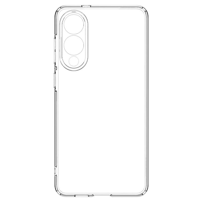 Przezroczyste etui na telefon z wycięciami na aparat i przyciski boczne.