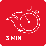 Czerwona ikona z białym symbolem stopera otoczonego płomieniem oraz napisem \'3 MIN\'.